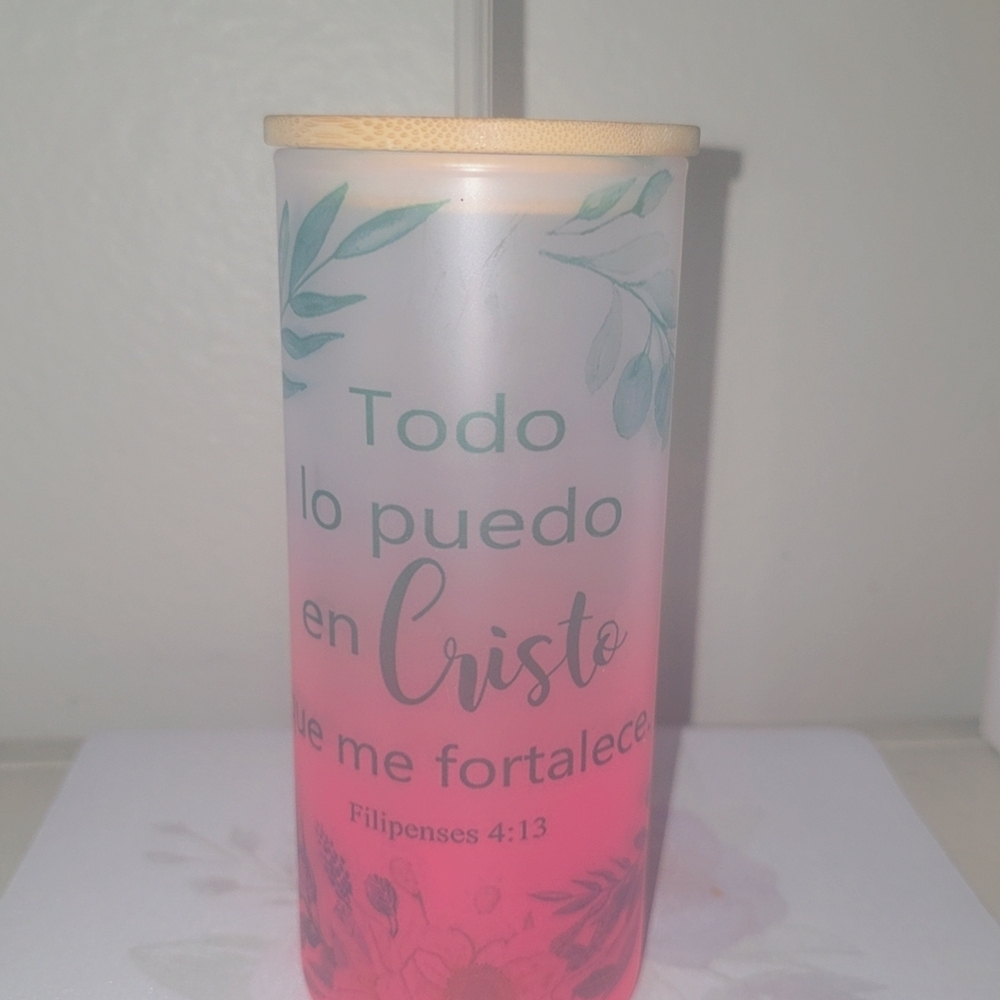 Inspirational Frosted Tumbler with Bamboo Lid